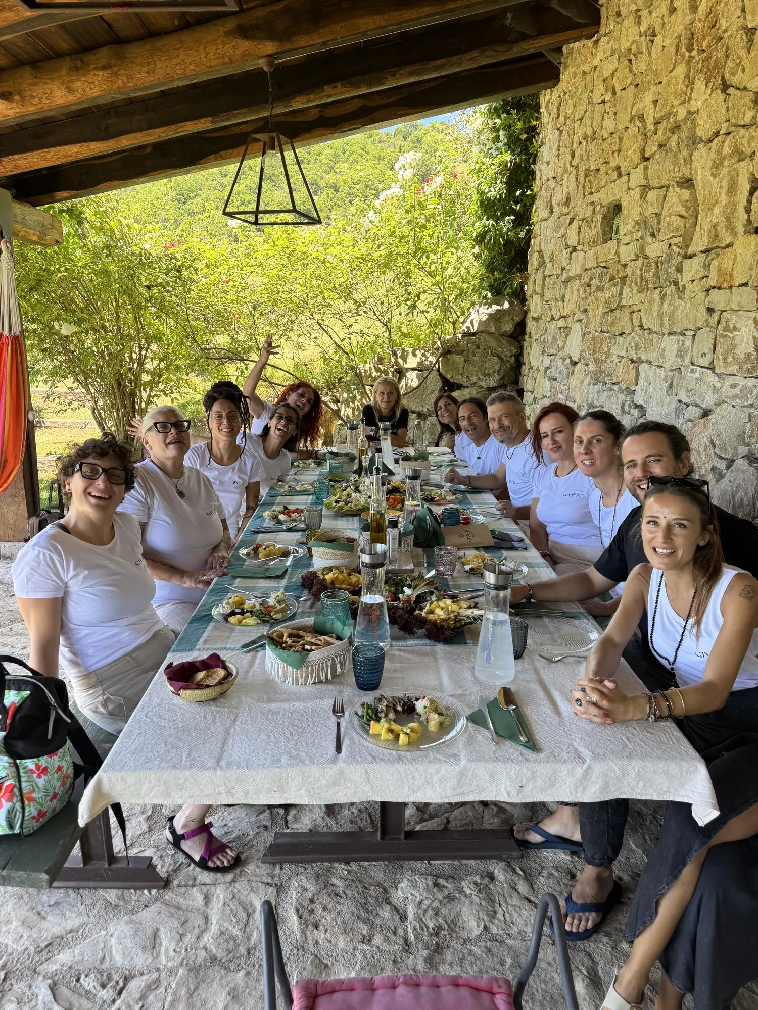 Participants sharing lunch during the GIVER® Kundalini Activation Astral Work training in Italy